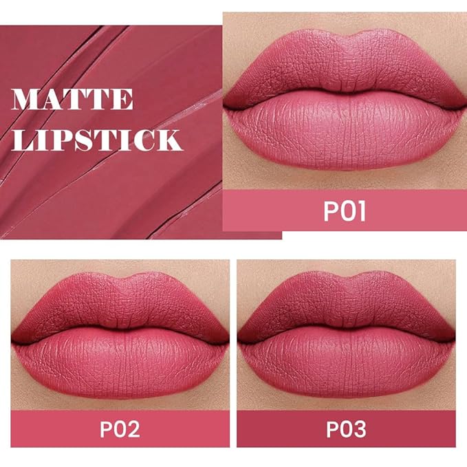 3Pcs Nude Pink Beige Rose Mauve Matte Lipstick Pack Sets for Women Silky Velvet Lipstick Matte Long Lasting Smudge Proof Lipstick Lip Stain Makeup Set Kit matte lipstick 24 hours original 03