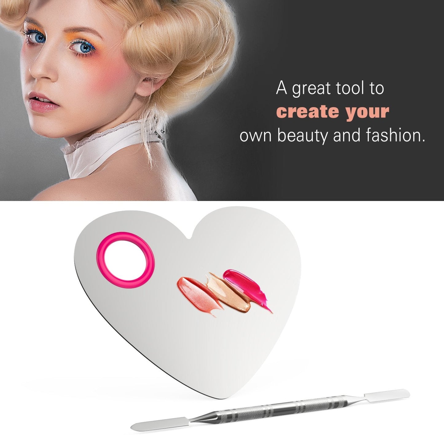Makeup Mixing Palette, Stainless Steel Cosmetics Makeup Palette Foundation Cream Mixing Blending Artist Tool Makeup Tools with Spatula for Eyeshadow, Lipsticks, Nail Art